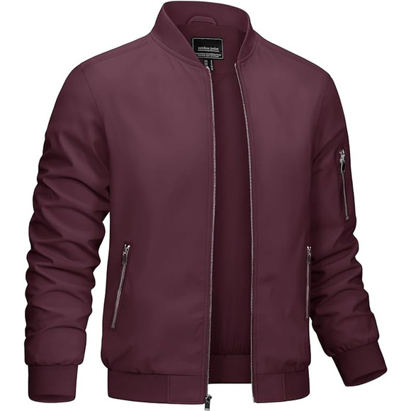 CRYSULLY Other - Men's Bomber Lightweight Jacket-Spring Fall Casual Thin Full Zip Wine Red Medium